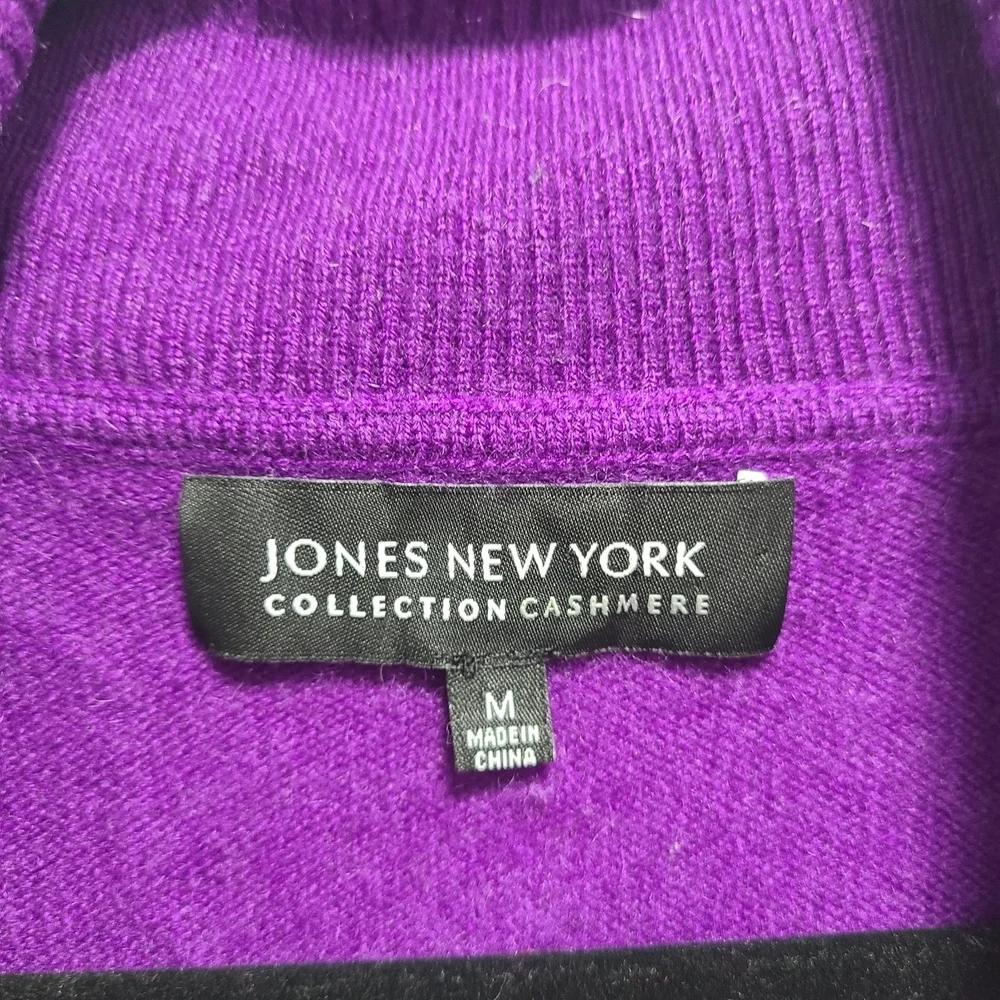 Jones New York Cashmere Rich Purple‎ Cowl Neck Sweater M Flaw Hole In Pit